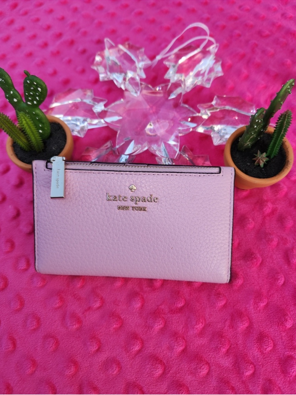 kate spade Pink Leather Zip Wallet with Gold Logo